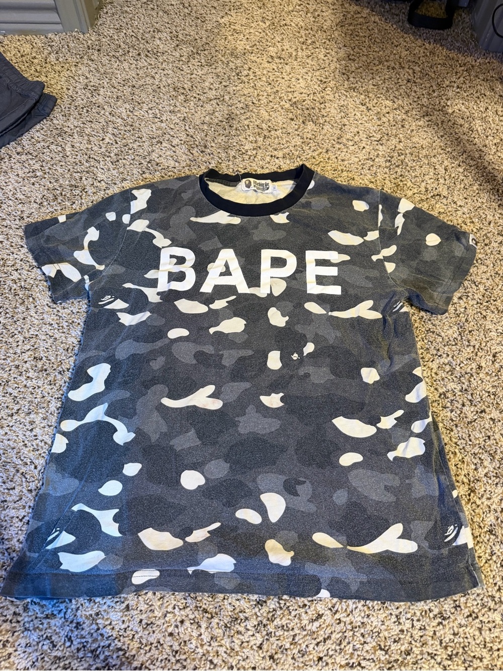 Bape Boys' Black & Gray Camo Logo Tee